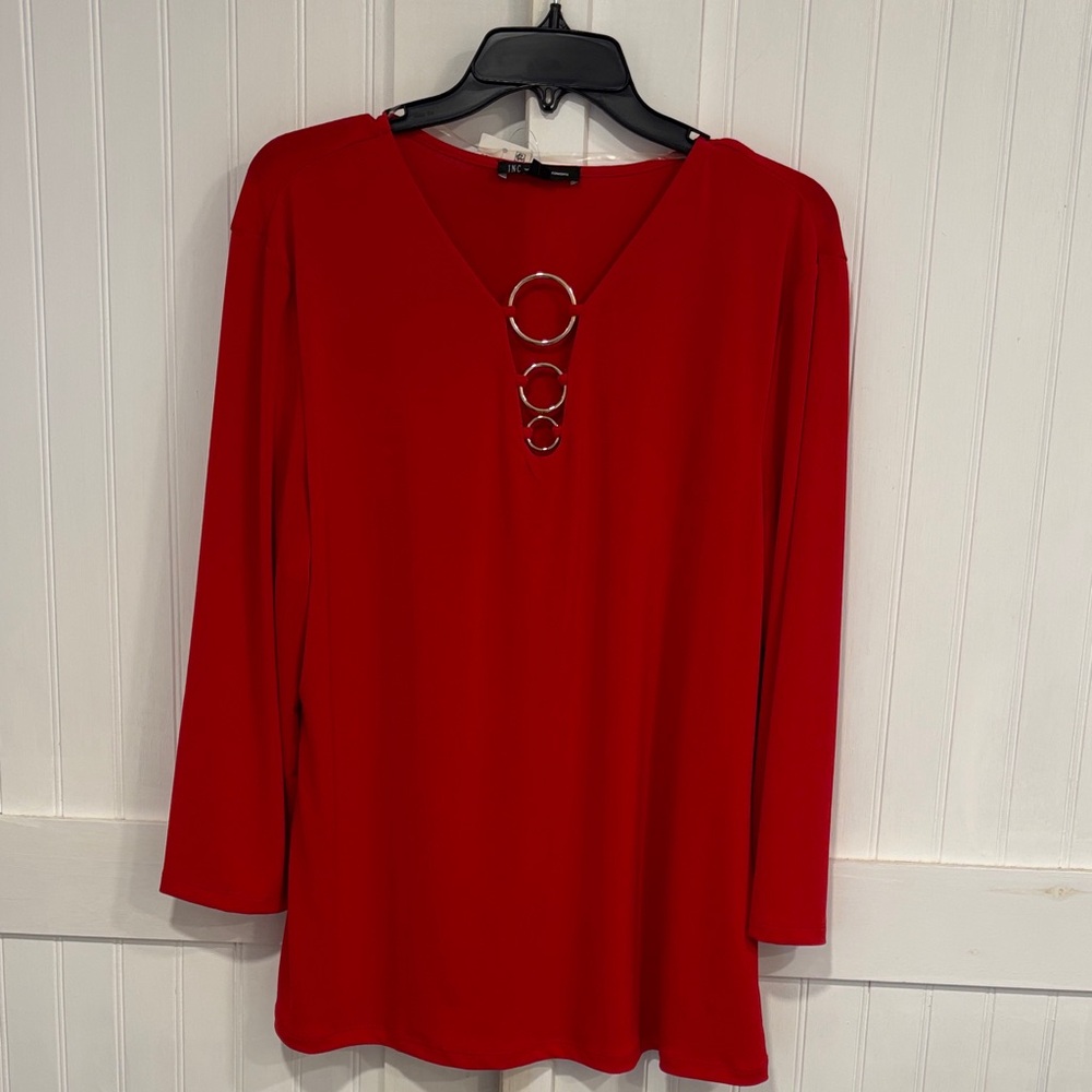 INC: Elegant Red V-Neck, long sleeved Women's Top size XXL